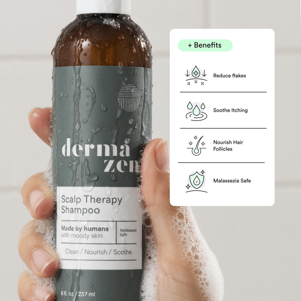 Dermazen label ingredients detail highlighting Malassezia-safe screening benefit