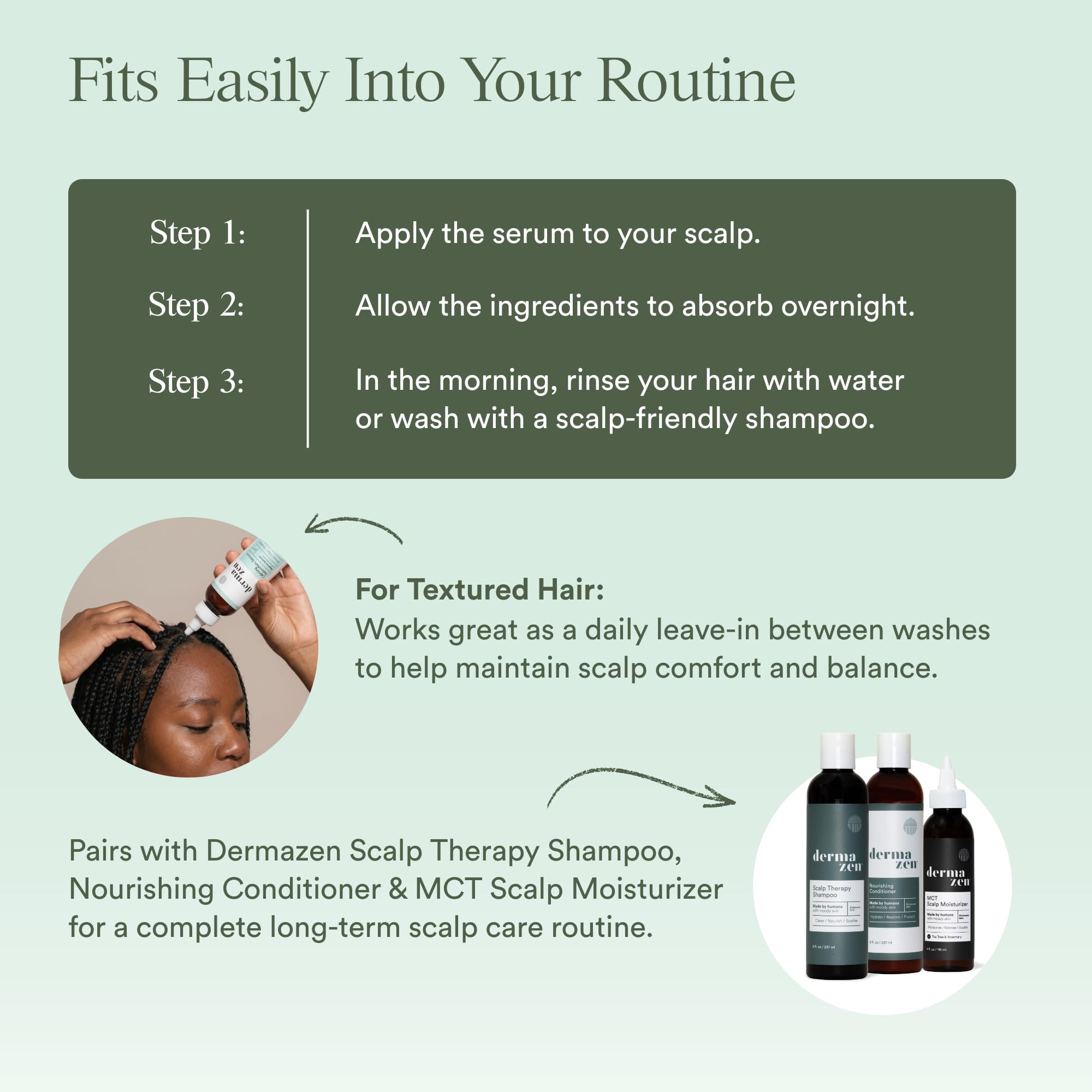 Dermazen serum spread on facial skin showing soothing, malassezia-safe hydration