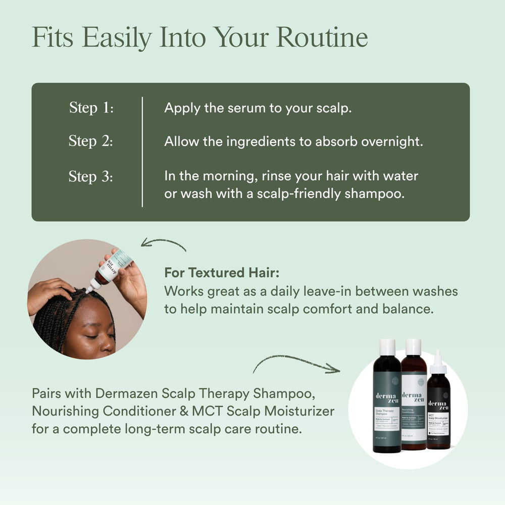 Dermazen serum spread on facial skin showing soothing, malassezia-safe hydration
