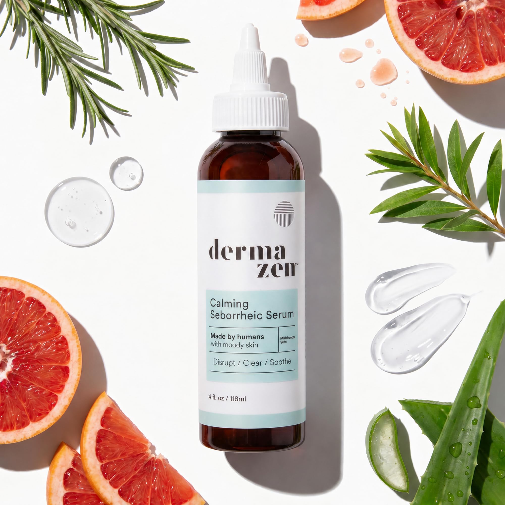 Dermazen serum on bathroom shelf in a routine setting promoting daily use