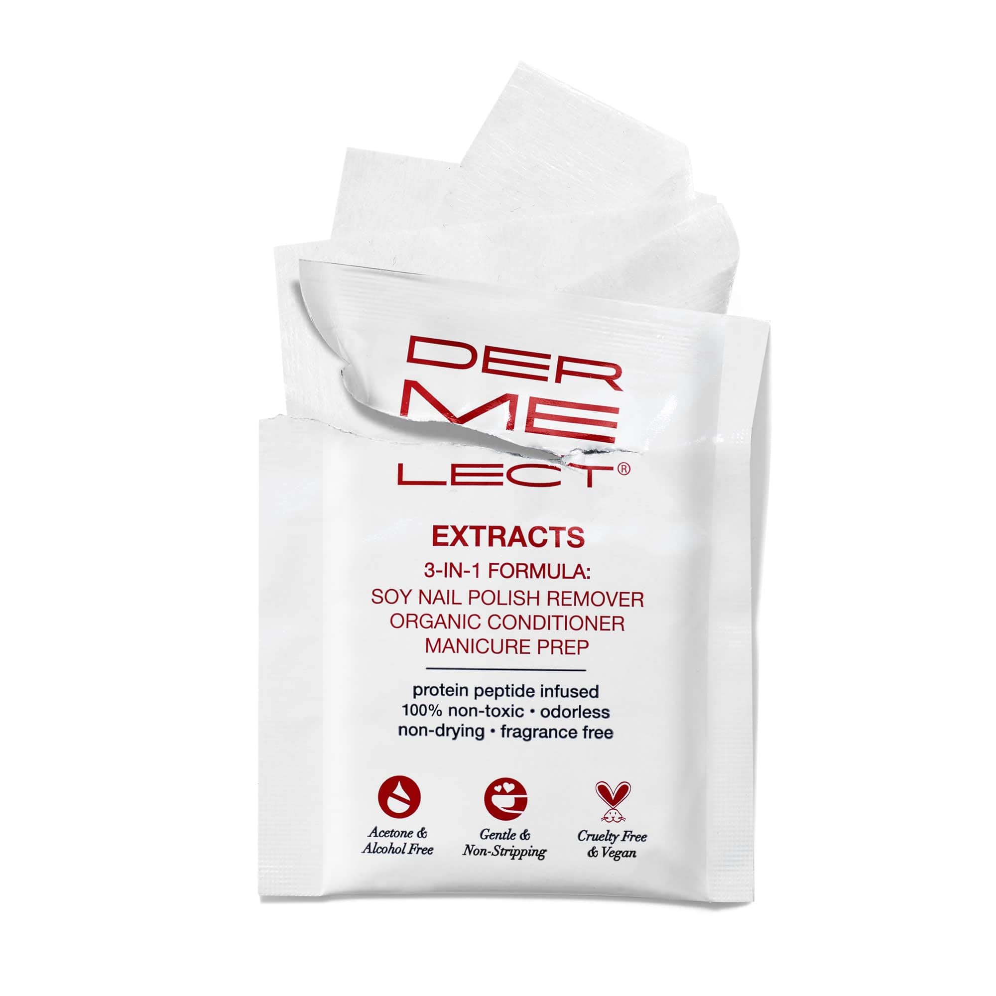 Dermelect wipes on a bathroom vanity near polish and cuticle oil illustrating routine use