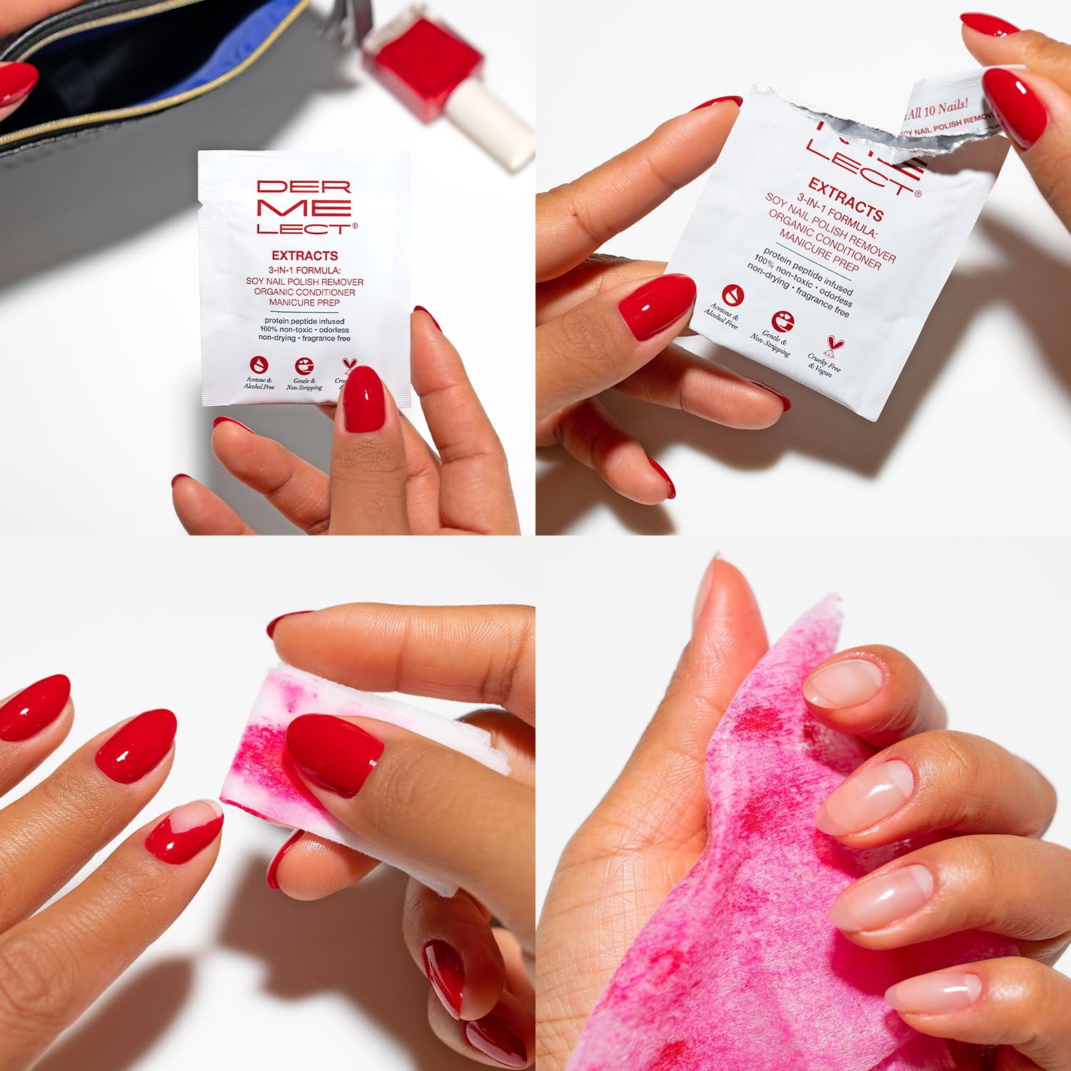 Dermelect close-up of wipe texture and liquid infusion showing conditioning formula