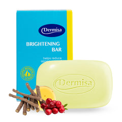 Dermisa brightening bar front packaging showing soap and branding benefits