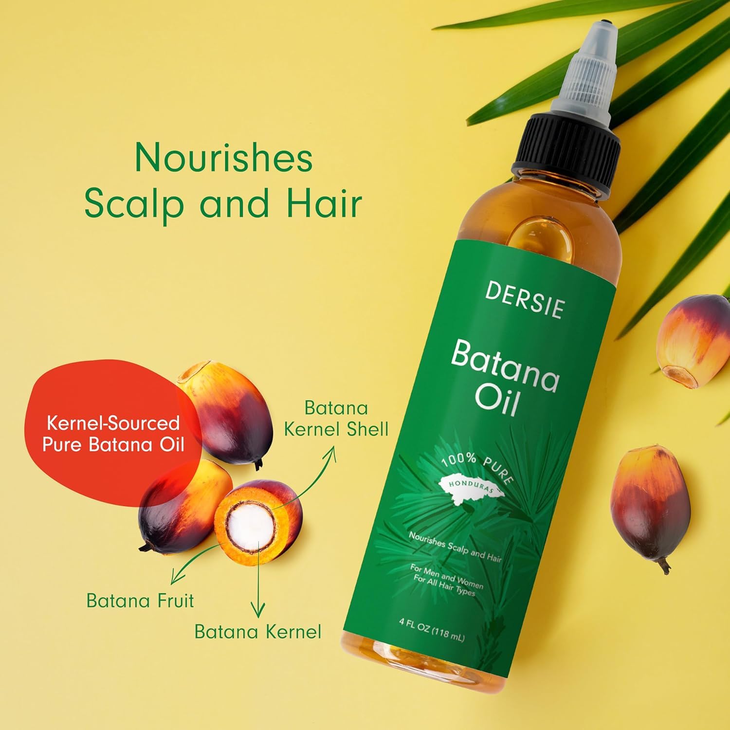 Dersie bottle open with oil dropping, demonstrating easy application