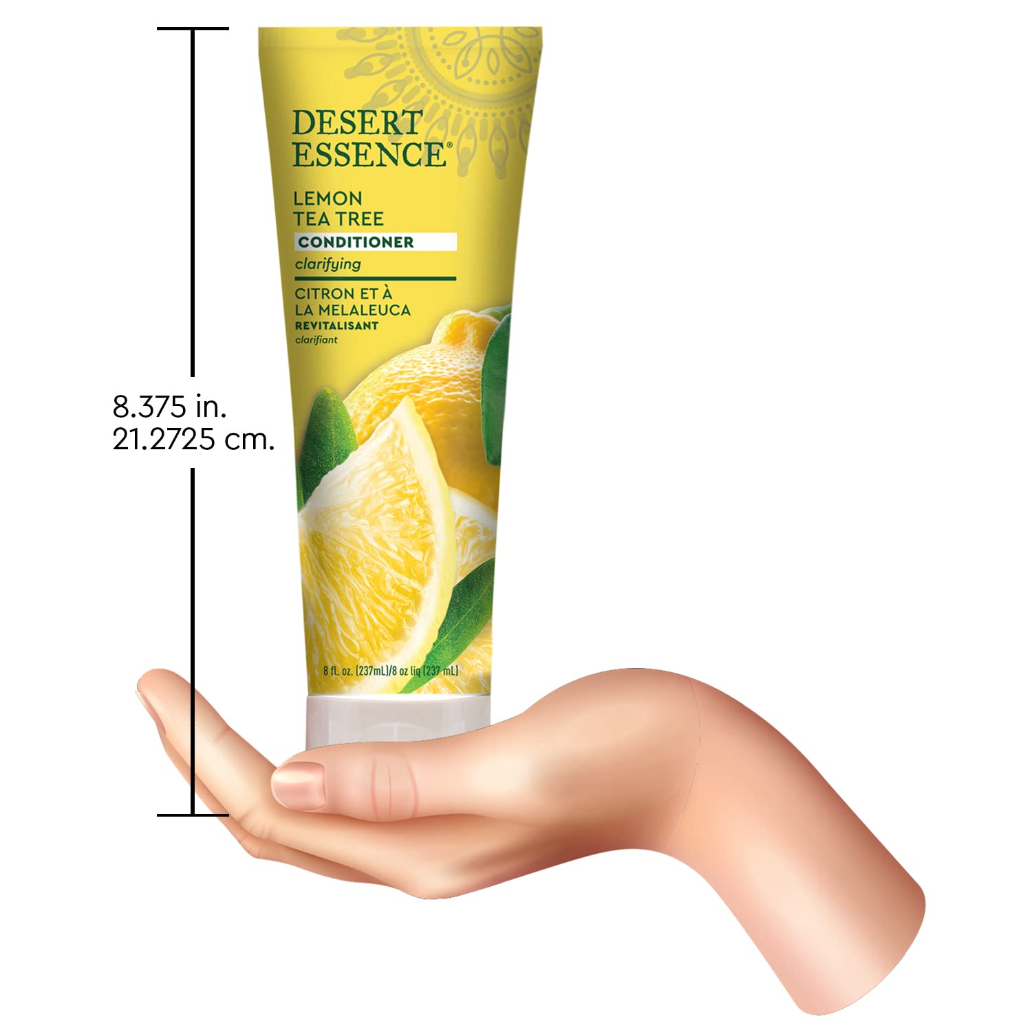 Desert Essence conditioner applied in shower illustrating how it soothes and balances scalp