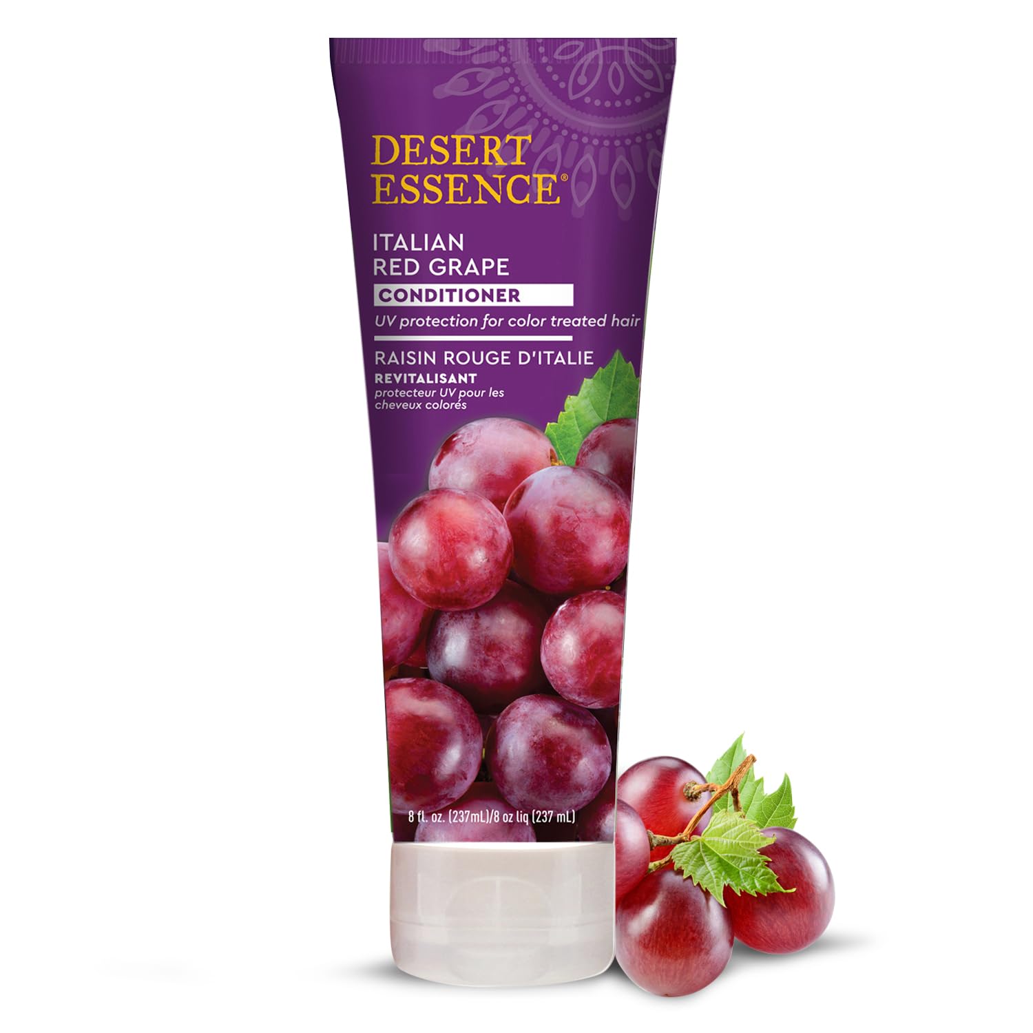 Desert Essence bottle front view showing label and size, clear product benefits