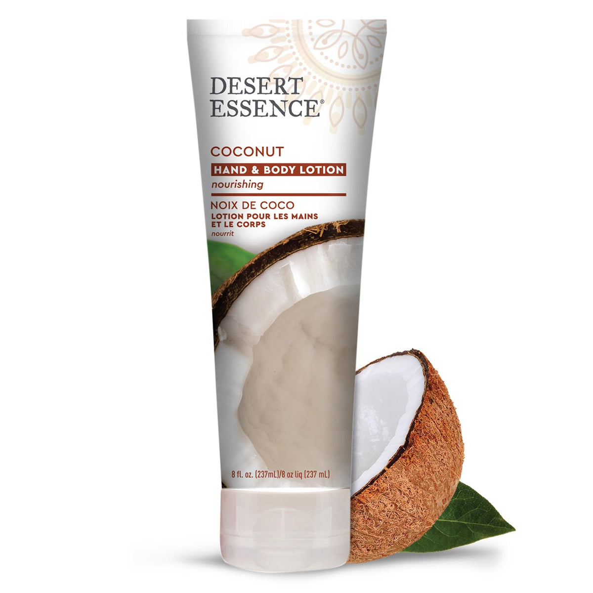 Desert Essence bottle front view showing label and size, highlights natural ingredients