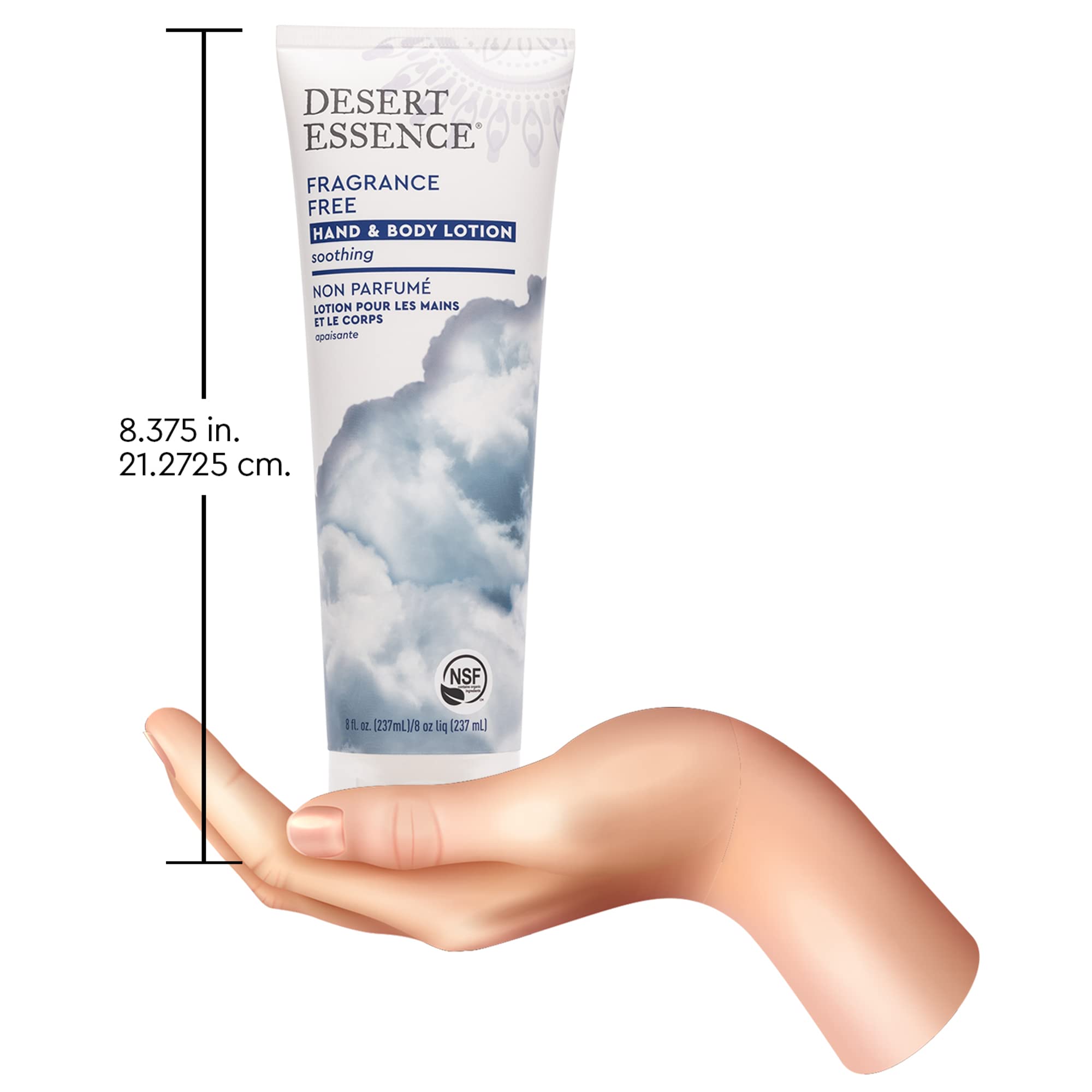 Desert Essence bottle on bathroom shelf conveying daily routine convenience