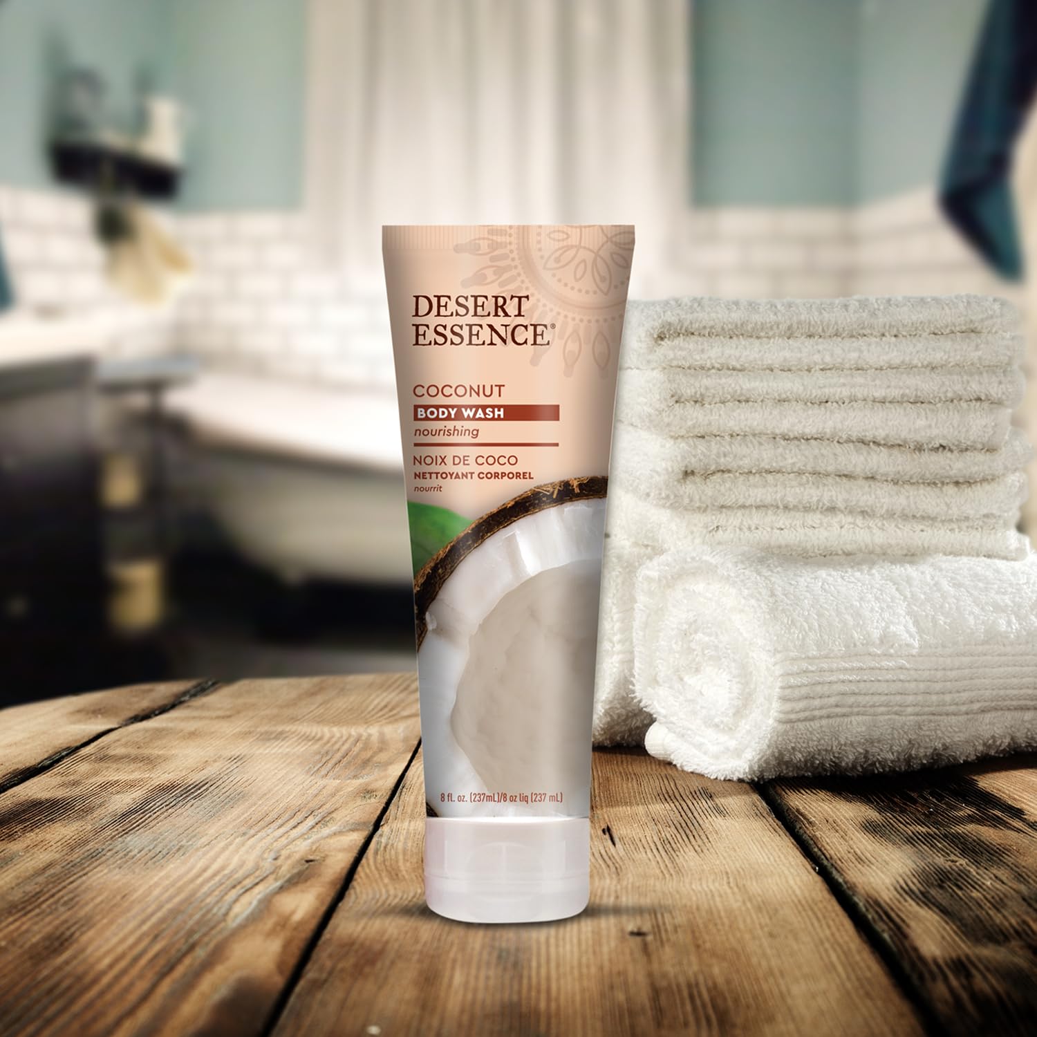 Desert Essence label detail with certifications and ingredient highlights