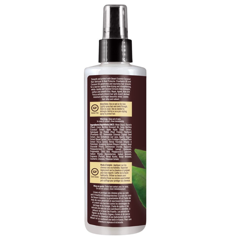 Desert Essence mist spraying over hair for even heat protection