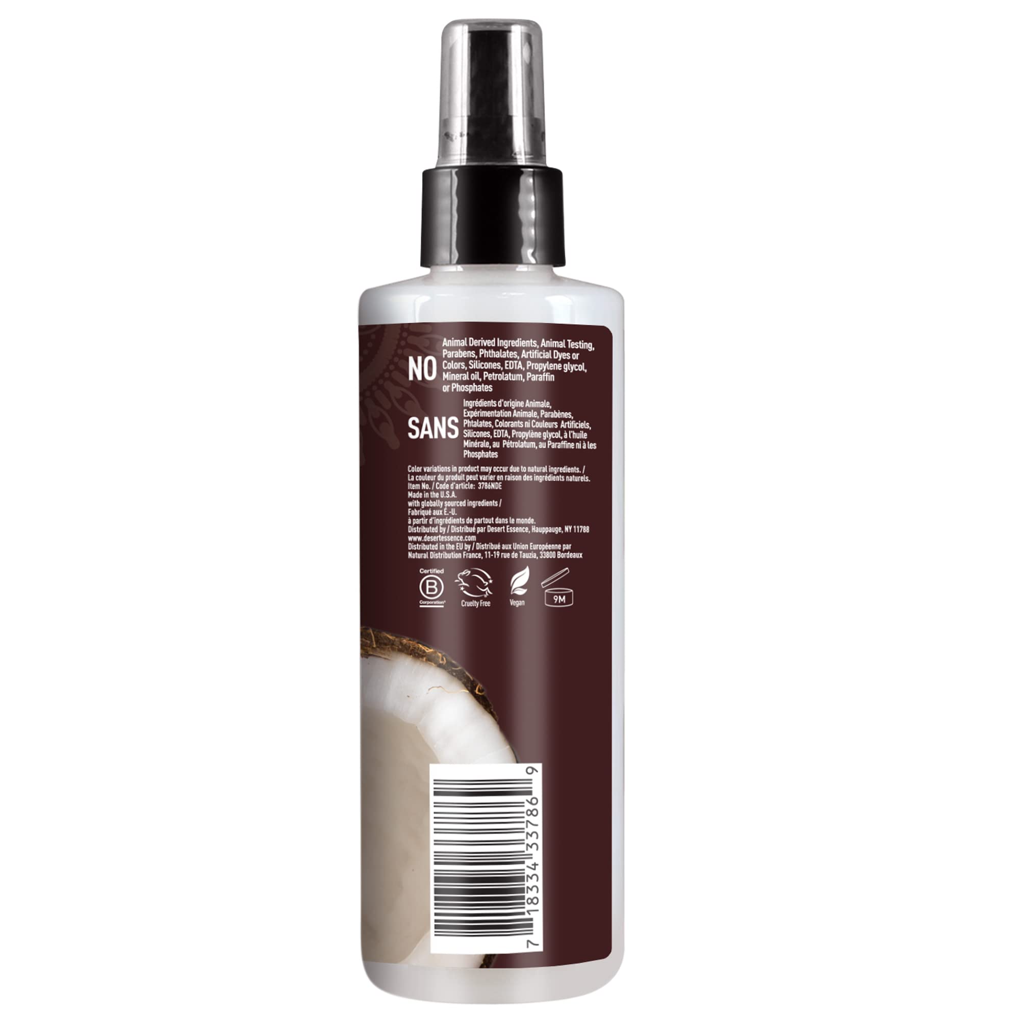 Desert Essence product texture drop illustrating lightweight coconut oil finish