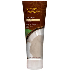 Desert Essence label close-up highlighting organic coconut oil and vegan claim