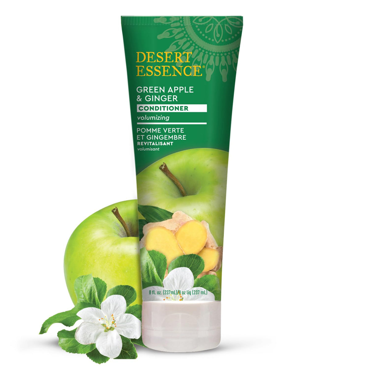 Desert Essence bottle front view showing label and volumizing benefits