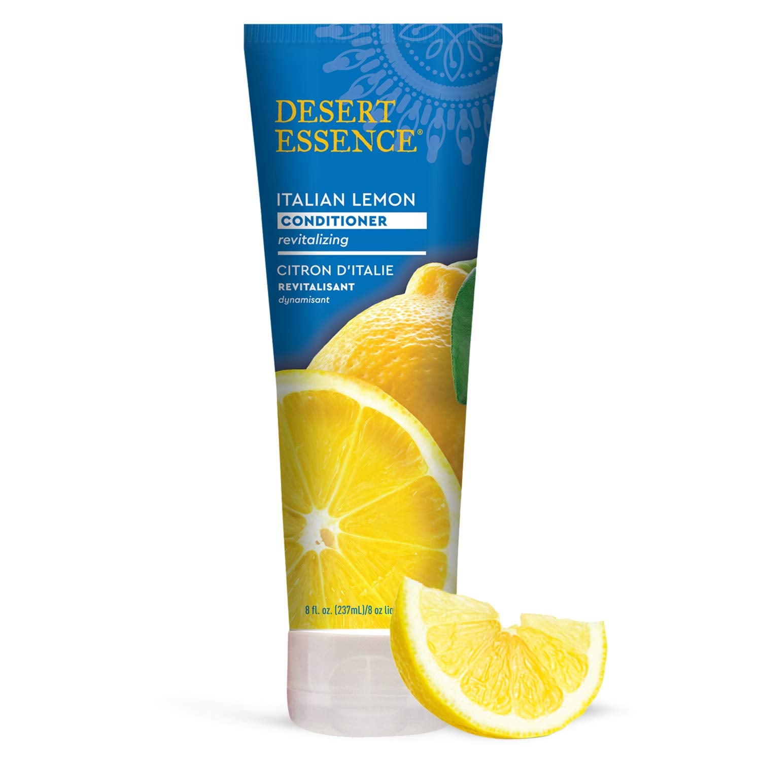 Desert Essence front bottle showing label and lemon scent benefits