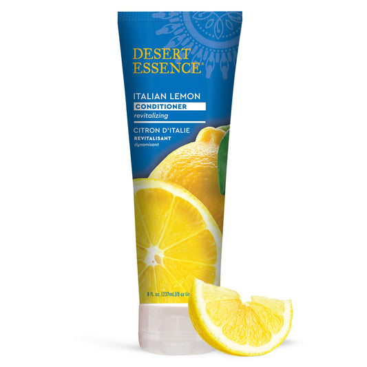 Desert Essence front bottle showing label and lemon scent benefits