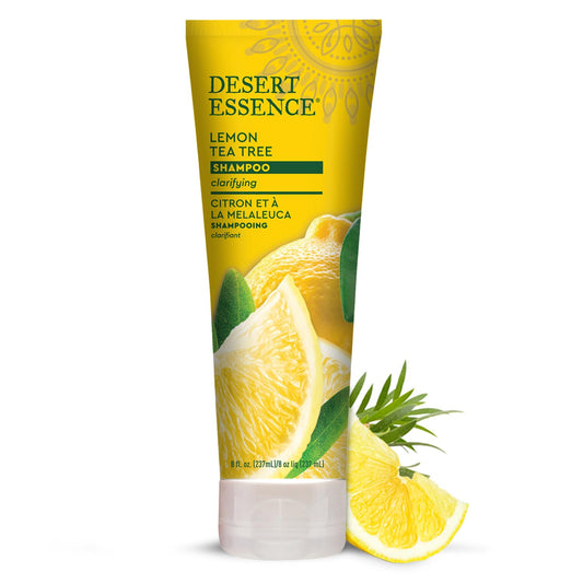 Desert Essence front bottle showing label and 8 ounce size, clear benefit of easy identification