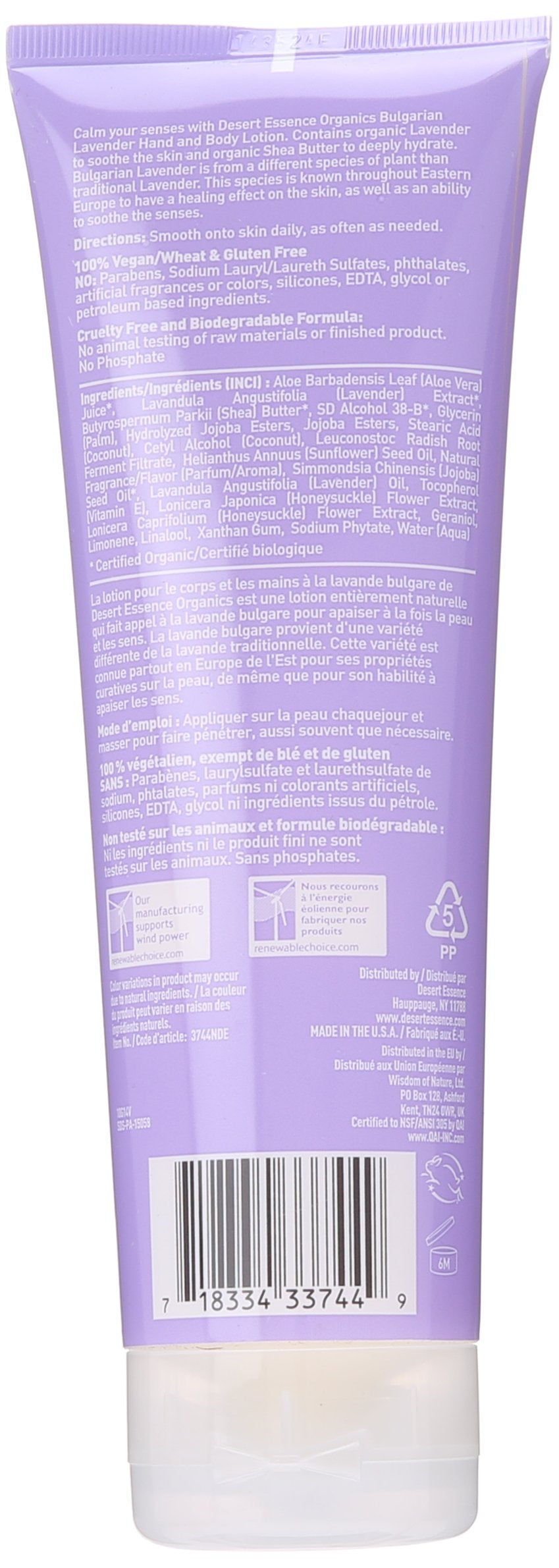 Desert Essence lotion texture on hand and pump, demonstrating quick-absorbing hydration