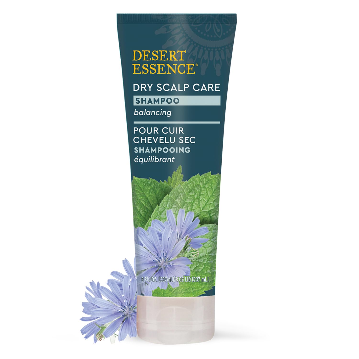 Desert Essence label detail highlighting ingredients and gentle formula benefits