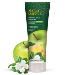 Desert Essence front label showing green apple and ginger scent and volume benefit