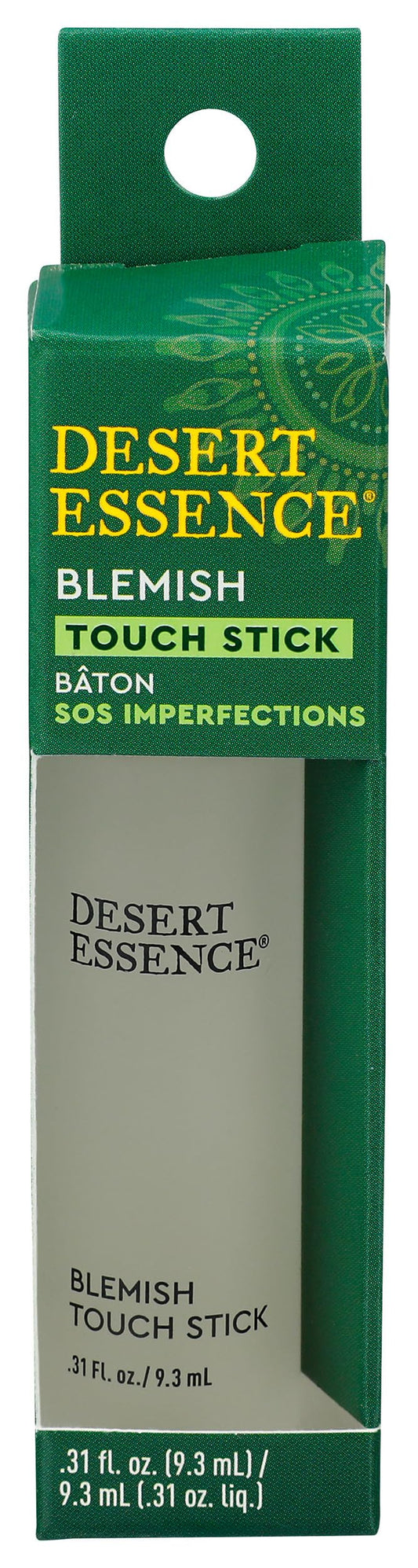 Desert Essence front packaging of blemish touch stick showing label and size
