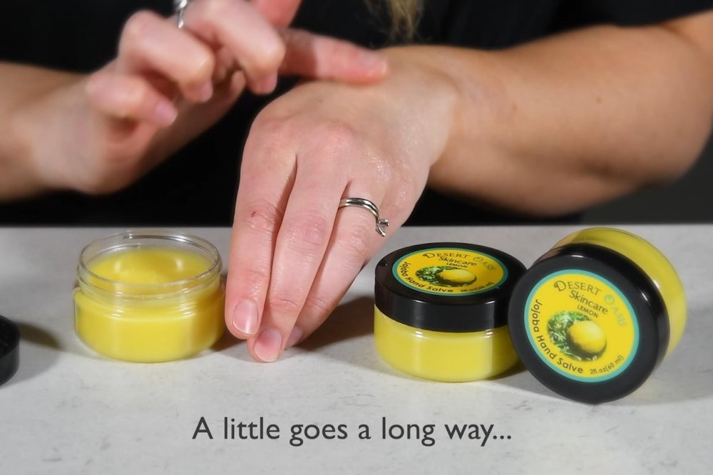 Desert Oasis Skincare hands applying salve for immediate conditioning