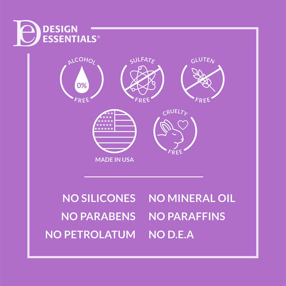 Design Essentials label close-up listing agave and lavender benefits