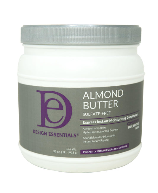 Design Essentials bottle front view showing label and almond scent benefits
