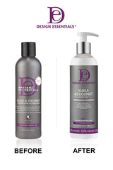 Design Essentials applied to styled hair in lifestyle shot, shows hydrated shiny manageable hair