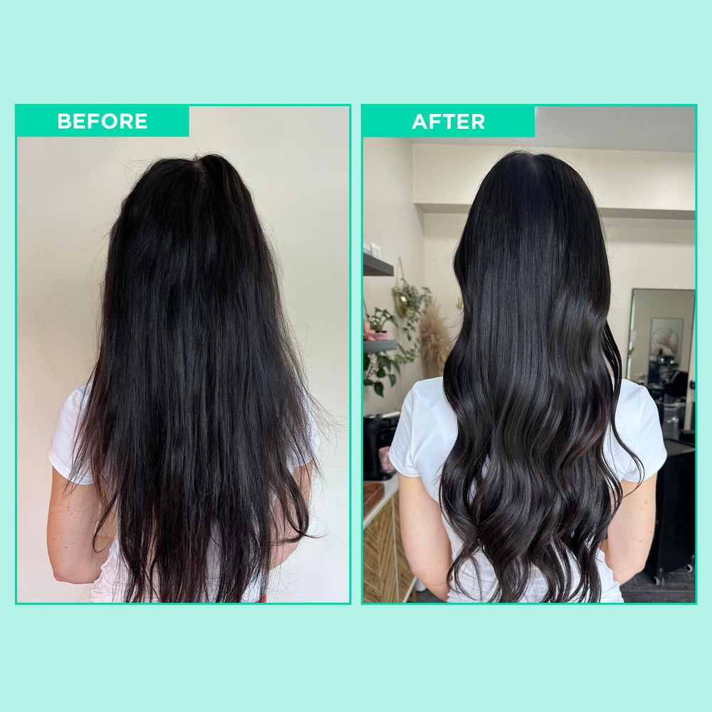 Design.Me GLOSS.ME on dry hair showing frizz reduction and glossy finish