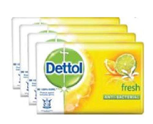 Dettol bar soap front packaging showing four 105g bars and fresh scent