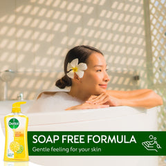 Dettol lather on a loofah showing dense foam for efficient wash