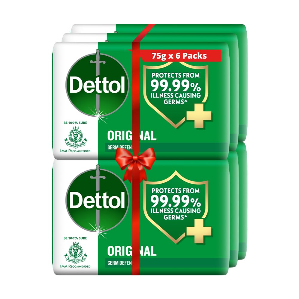 Dettol original bar soap front packaging showing brand and size benefits