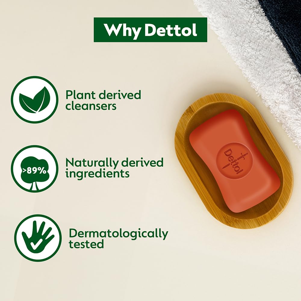 Dettol six bars lined up illustrating convenient family pack benefit