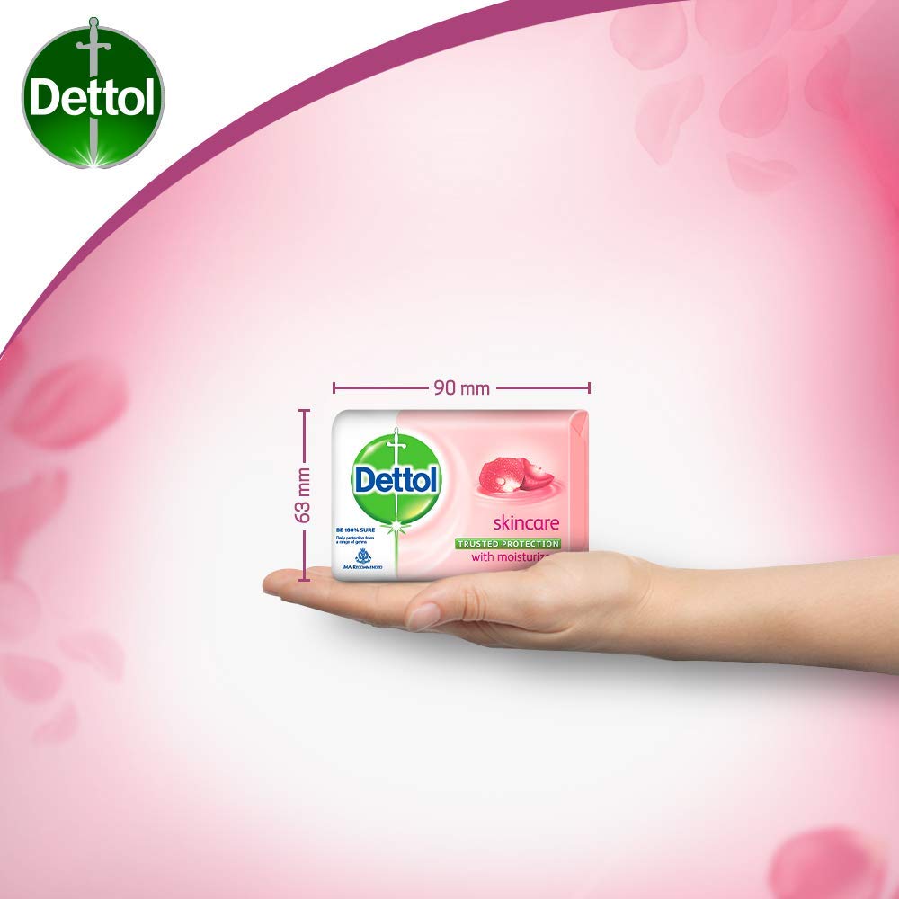 Packaging label detail of Dettol soap emphasizing product information