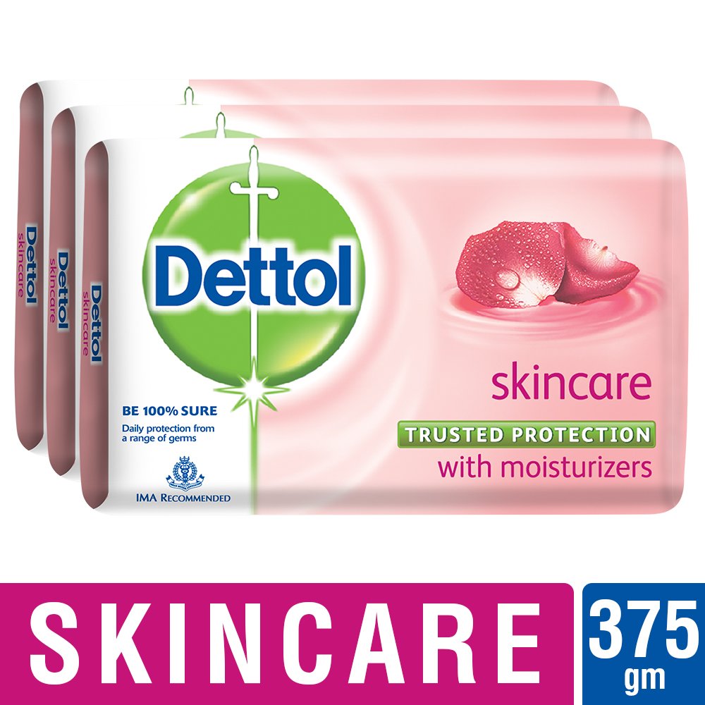 Dettol skincare three bars arranged to show value pack convenience
