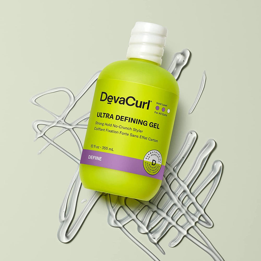 DevaCurl gel texture close-up with glossy sheen highlighting definition benefit