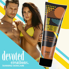 Devoted Creations applied on forearm illustrating even coverage and deeper tan potential