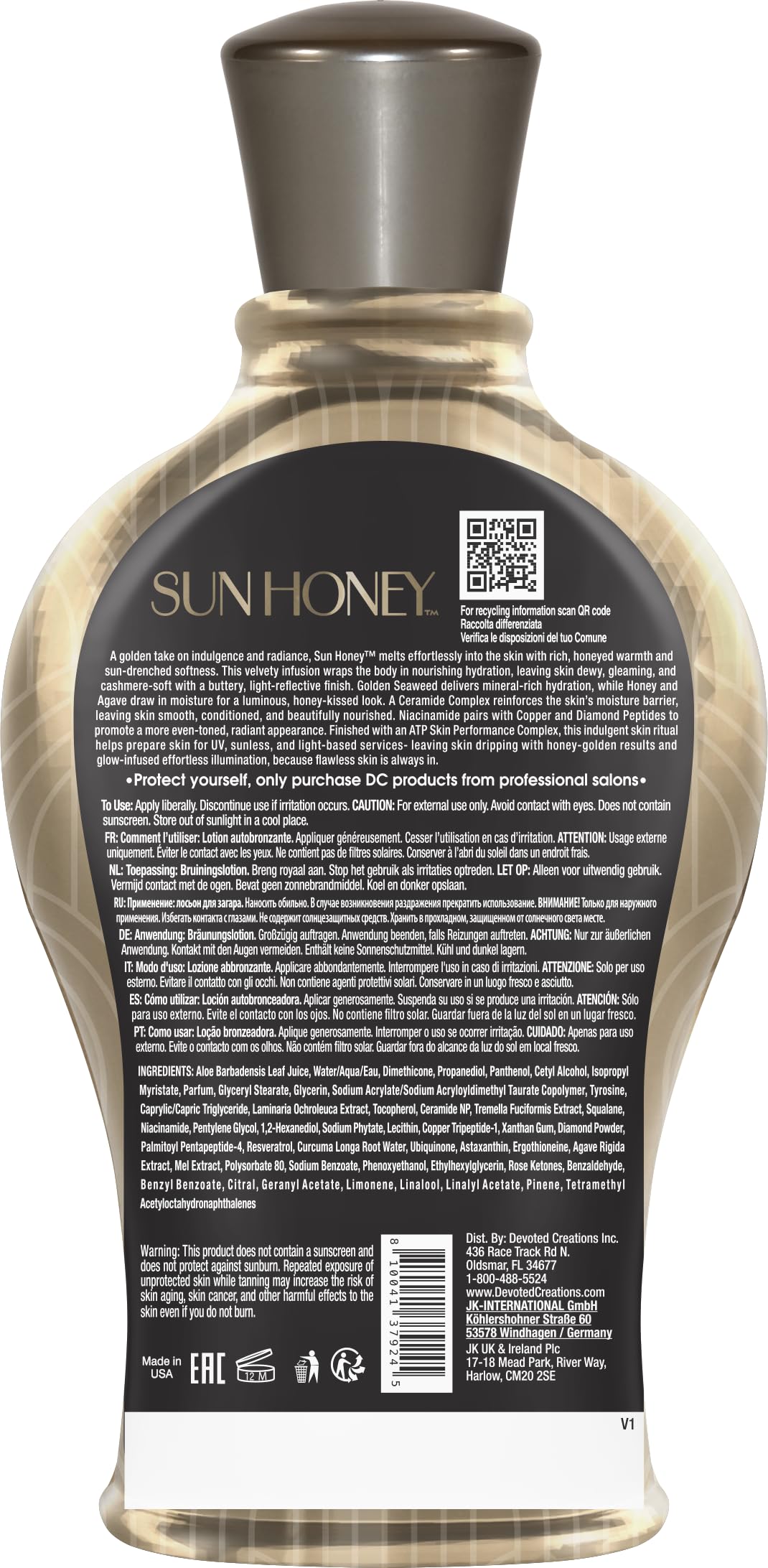 Devoted Creations texture swipe displaying creamy honey-like lotion hydrating skin