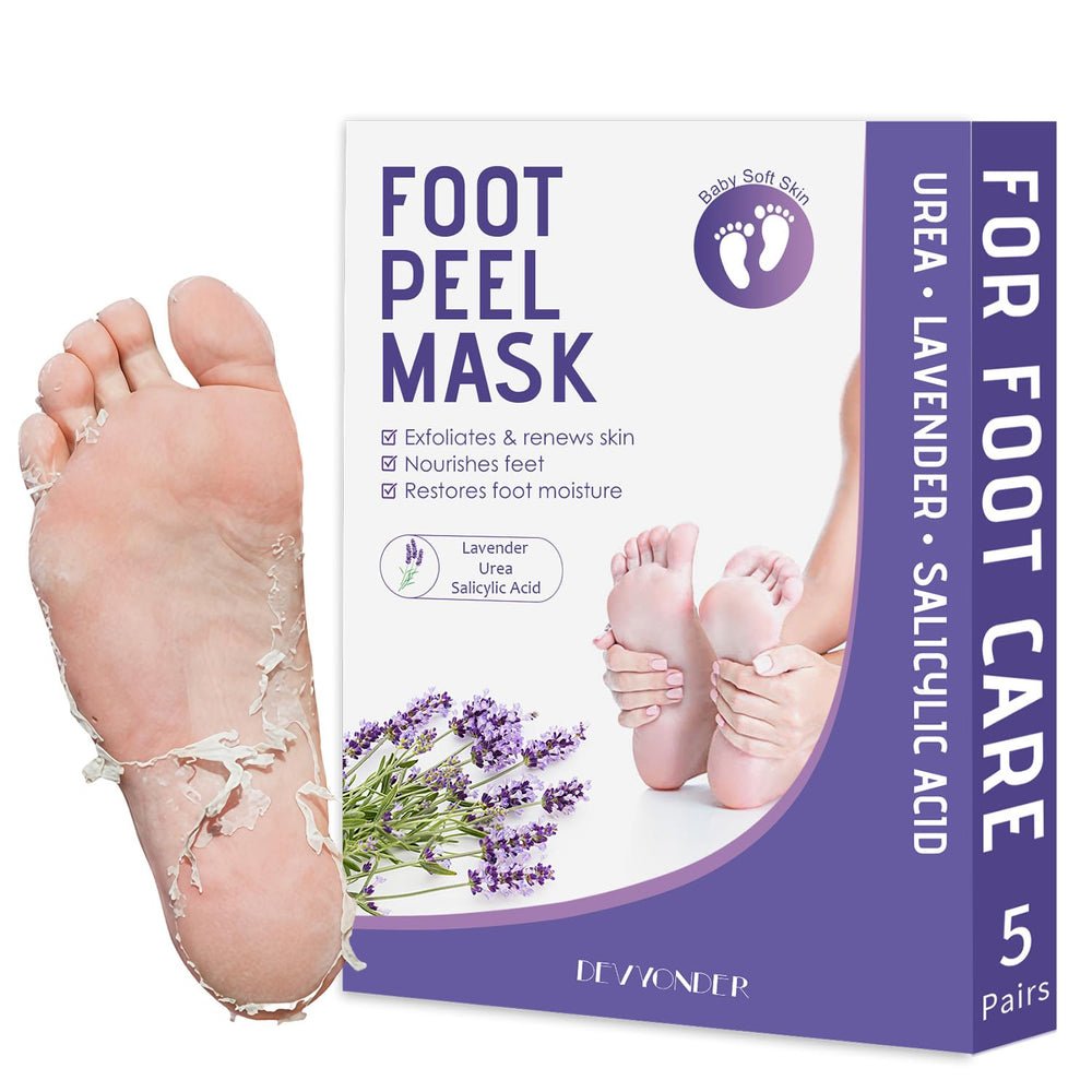 Devyonder bootie pack front showing five single-use exfoliating masks and convenience