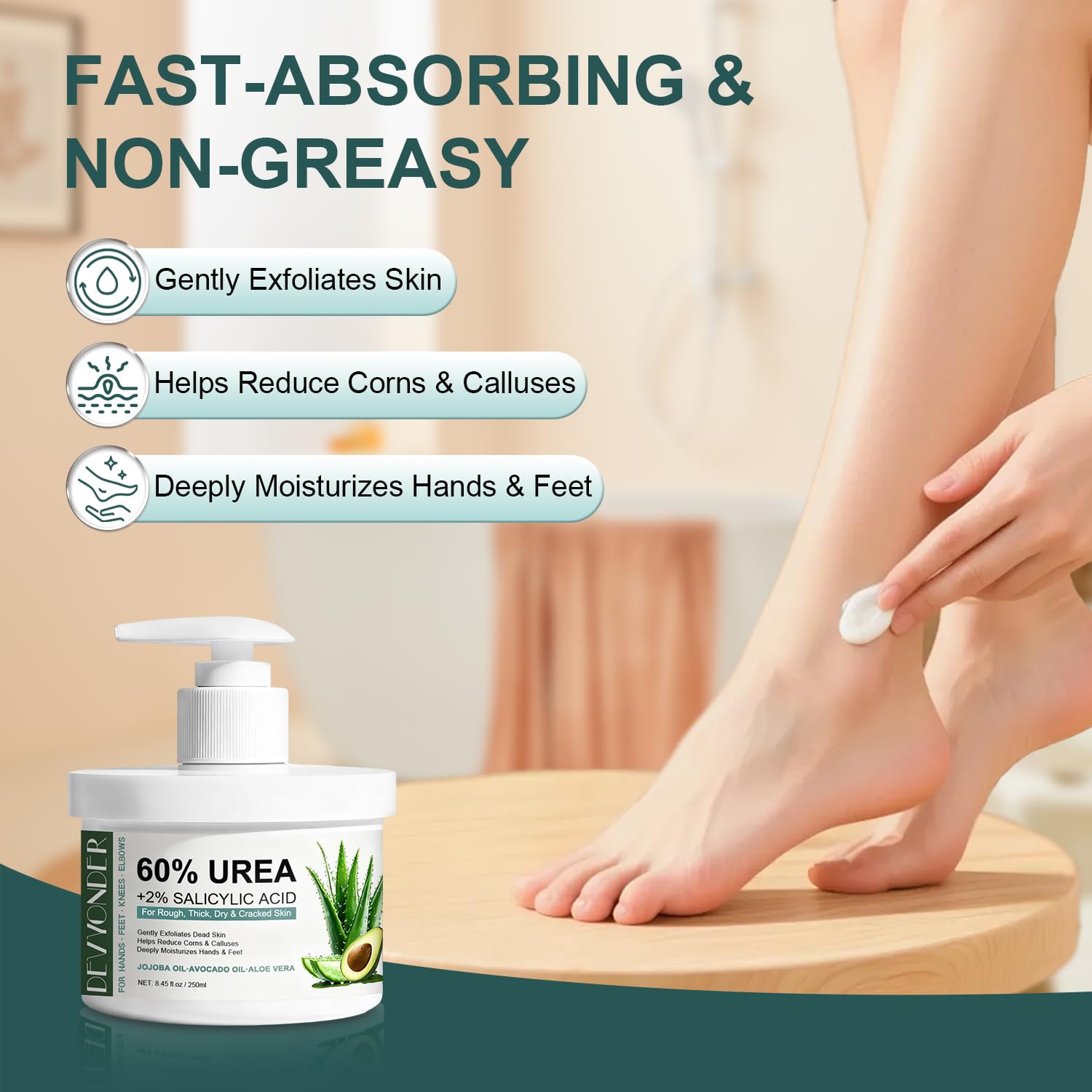 Devyonder ingredients label close-up highlighting urea and salicylic acid
