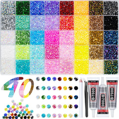 DEWJDFSC open storage case showing organized rainbow rhinestones for fast selection