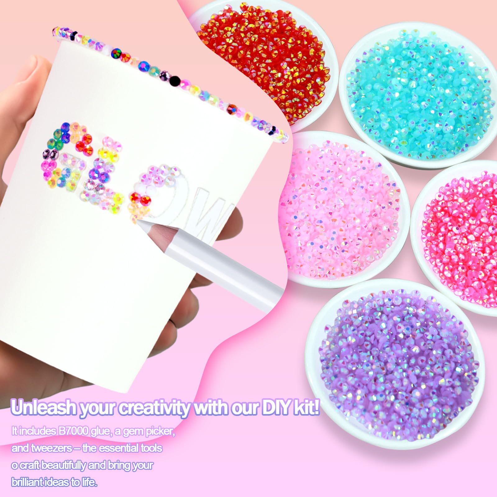 DEWJDFSC multicolor gems applied on nail showing delicate accent sparkle