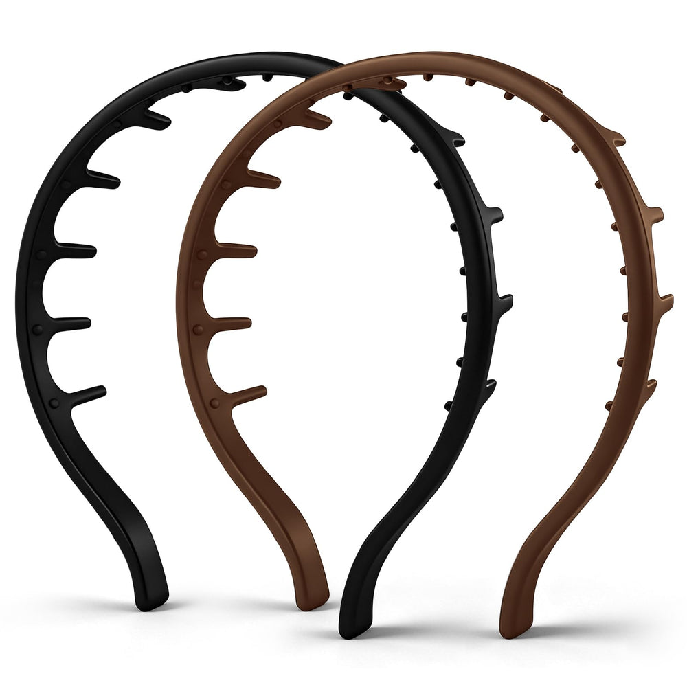DEWJDFSC front view of black and brown headbands showing colors and packaging, versatile match