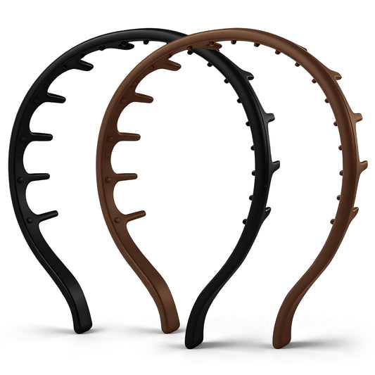 DEWJDFSC front view of black and brown headbands showing colors and packaging, versatile match