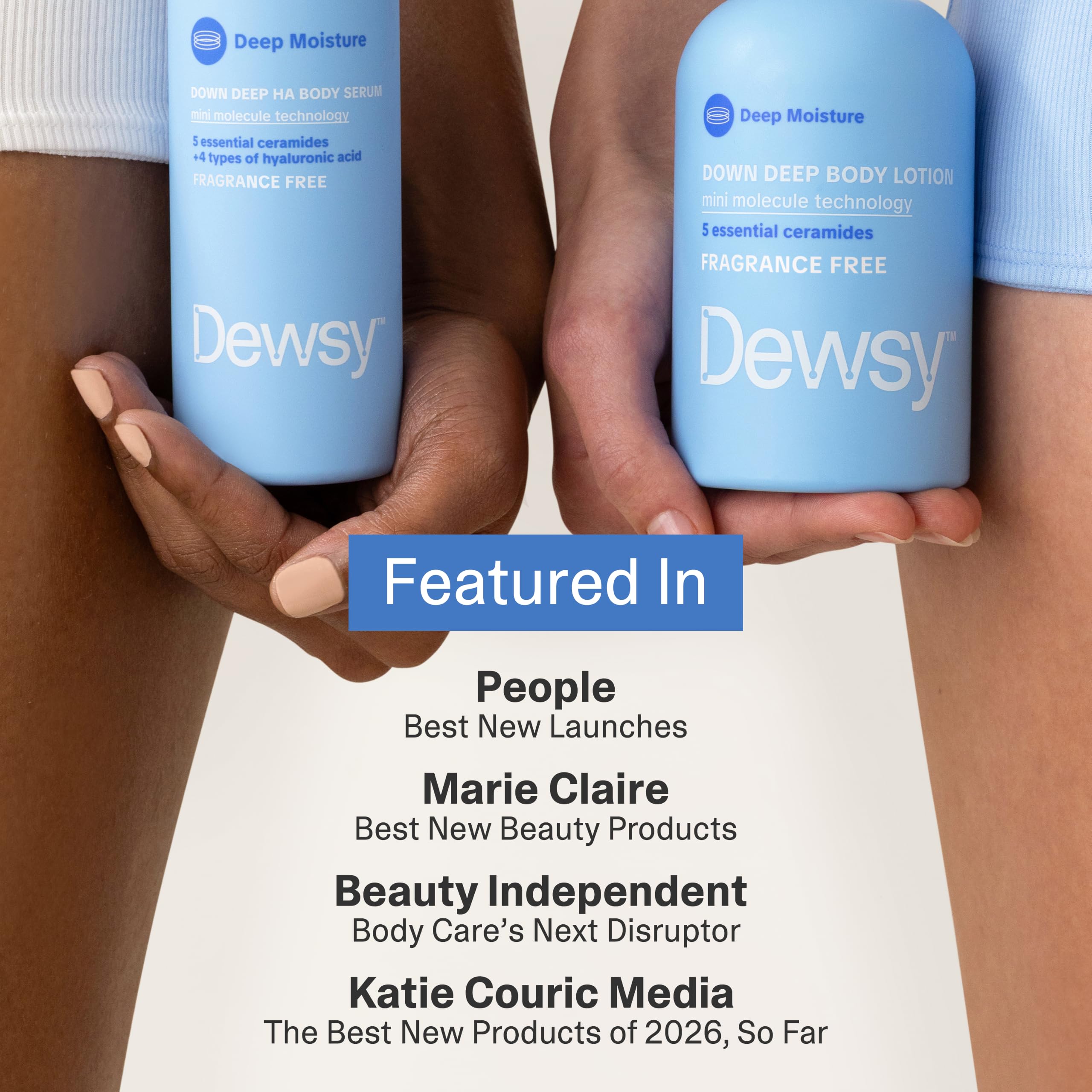 Dewsy Down Deep being smoothed on arm for visible hydration benefit