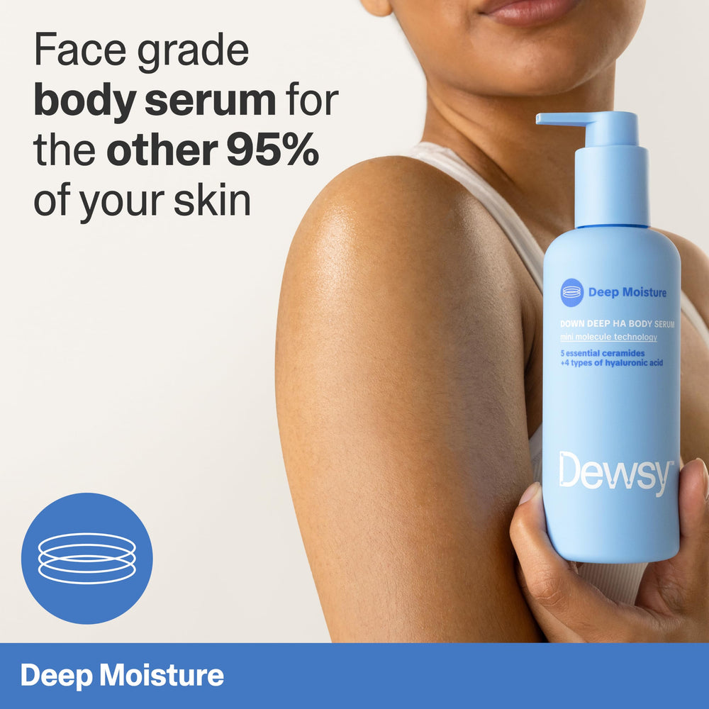 Dewsy serum being smoothed on forearm showing fast absorption and smoother skin