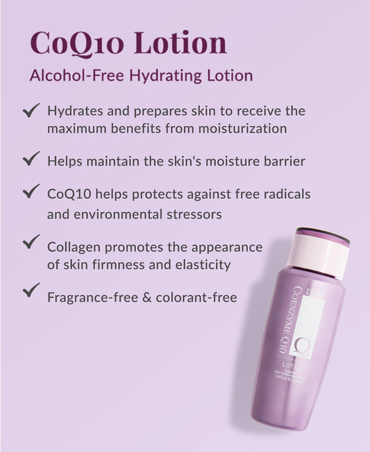 DHC CoQ10 lotion back label highlighting ingredients and reassuring clarity benefit