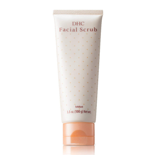 DHC facial scrub front tube showing packaging and clear product benefit