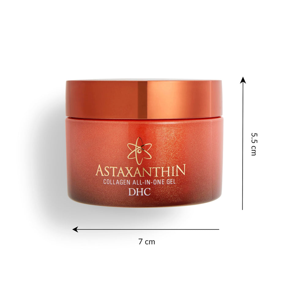 DHC astaxanthin gel styled on bathroom shelf suggesting daily routine benefit