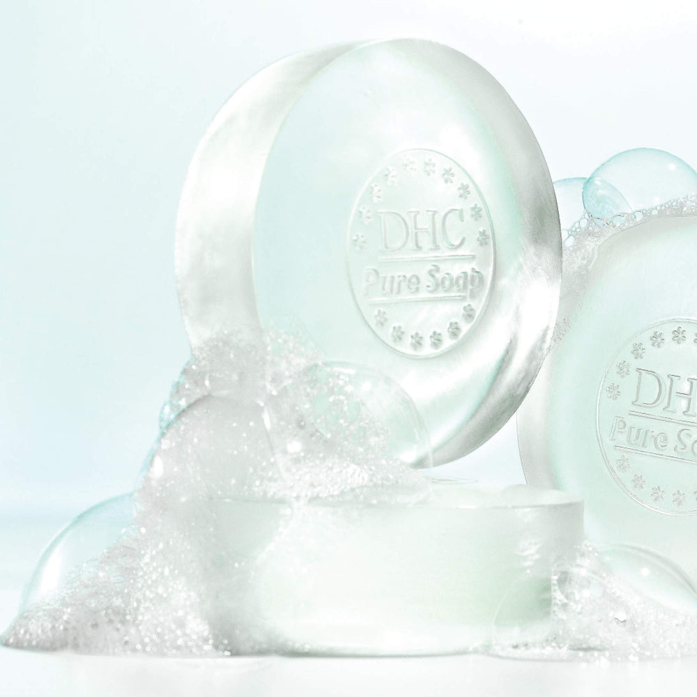 Close-up creamy lather of DHC Pure Soap demonstrating gentle foam for effective cleansing